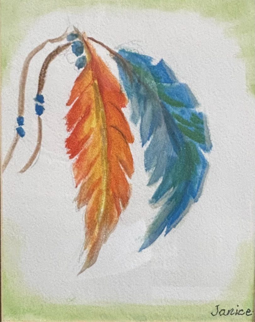 Janice Burkemper 'Feathers & Beads' Watercolor 11x14