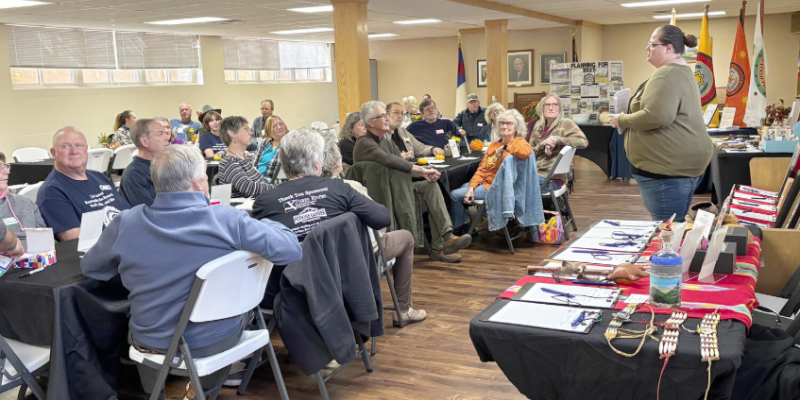 Tifany West addresses the 2025 Steelville Trail of Tears Remembrance Dinner atendees.